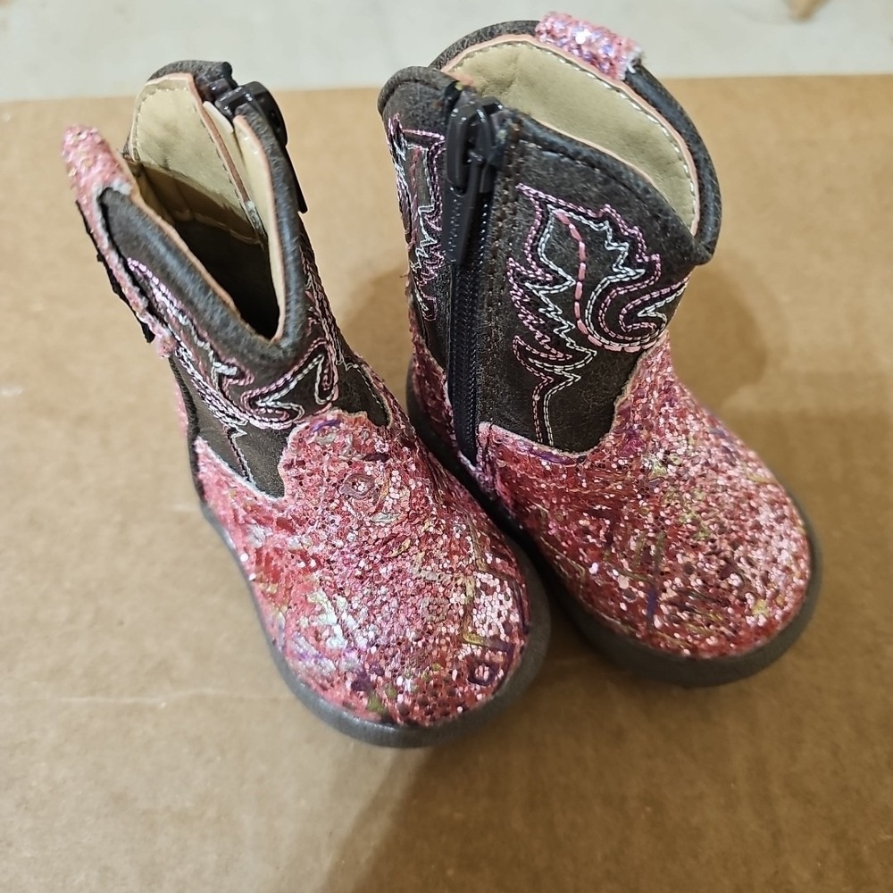 Roper Infant Size 1 Zippered Pink Sparkle Cowgirl Boots